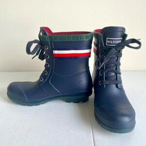 Tommy Hilfiger Toniee Womens Mid Calf Lace Up Blue Rain Boots Logo Size 6 M